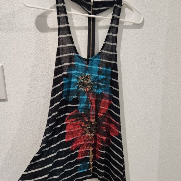 Vintage Y2K Arden B Floral and Striped Zipper Back XS Tank Top - Picture 2 of 7